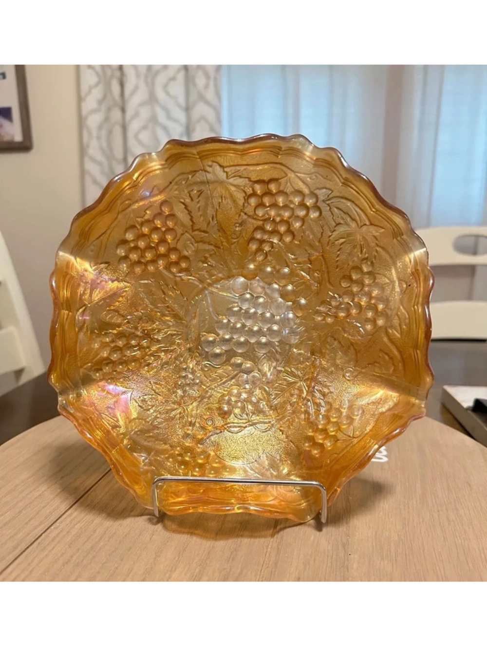 Imperial Marigold Carnival Ruffled Grapes and Vines Bowl